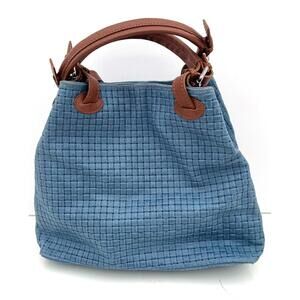 Made in Italy Genuine Leather Woven Tote Blue Braided Bag Magnetic Closure